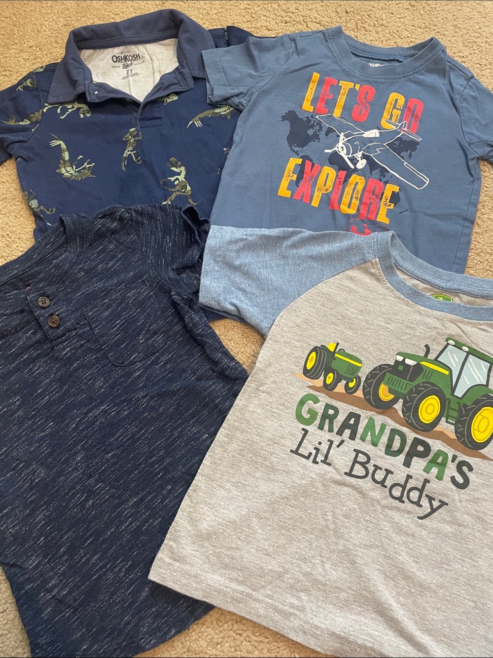 Boys bundle of 2T shortsleeve shirts John Deere, Cat & Jack, and OshKosh
